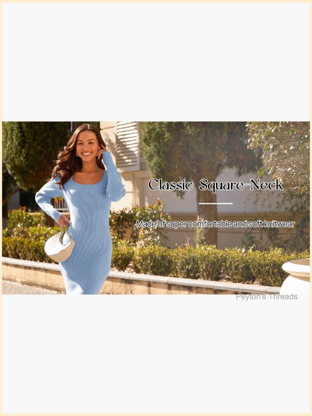 Long Sleeve Bodycon Sweater Dress Square Neck Ribbed Knit Maxi Dress - Picture 7 of 7